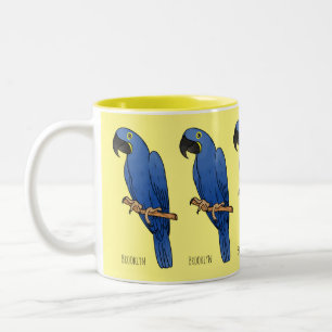 Hyacinth macaw bird cartoon illustration Two-Tone coffee mug