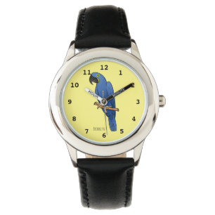 Hyacinth macaw bird cartoon illustration  watch