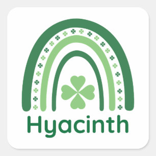 Hyacinth Name Clover Boho Rainbow Square Sticker