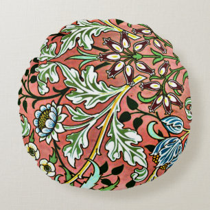Hyacinth - William Morris Vintage Design Round Pillow