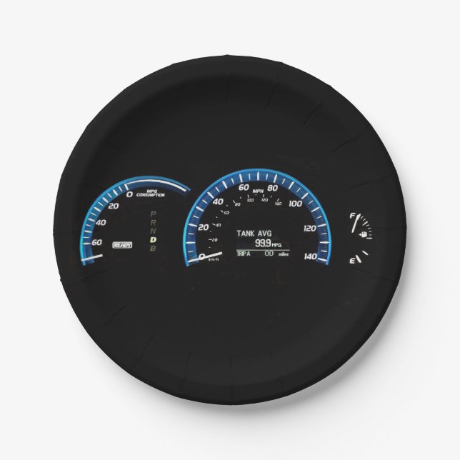 Hybrid Car Instrument Cluster Paper Plates (Front)