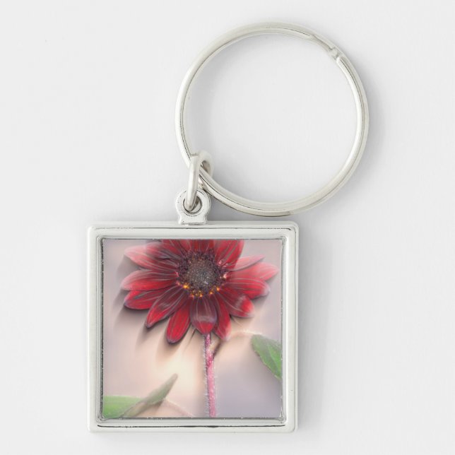 Hybrid sunflower blowing in the wind keychain (Front)
