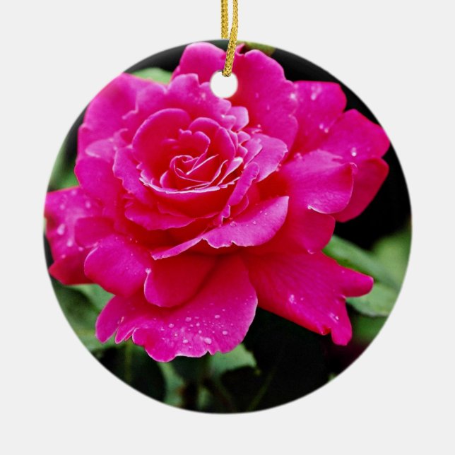 Hybrid Tea Rose 'Pink Peace' White flowers Ceramic Ornament (Front)