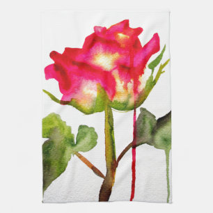 Hybrid Tea Rose watercolor modern flower art Kitchen Towel