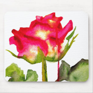 Hybrid Tea Rose watercolor modern flower art Mouse Pad