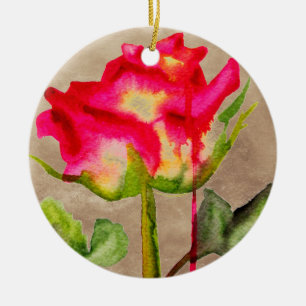 Hybrid Tea Rose watercolour modern flower art Ceramic Ornament