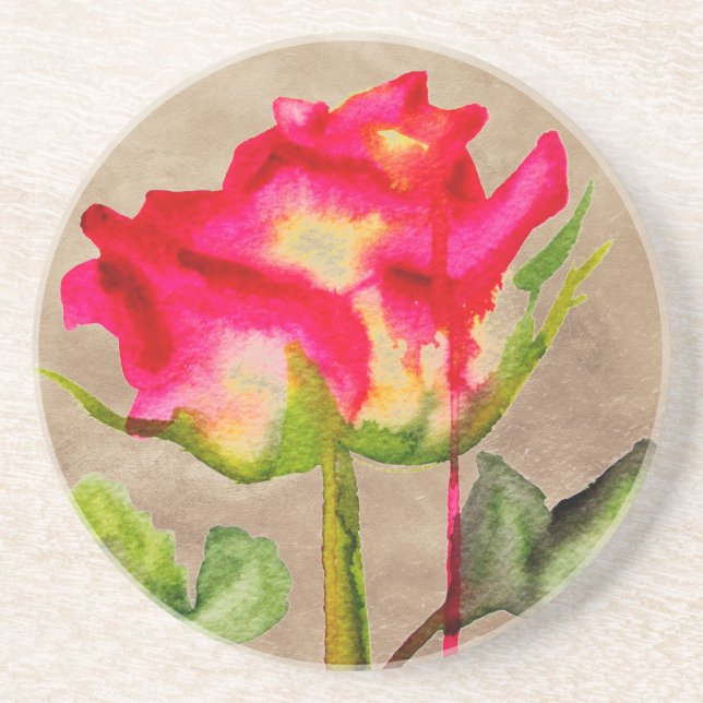Hybrid Tea Rose watercolour modern flower art Coaster (Front)