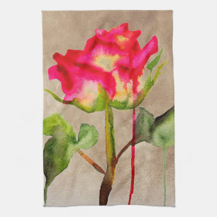 Hybrid Tea Rose watercolour modern flower art Kitchen Towel