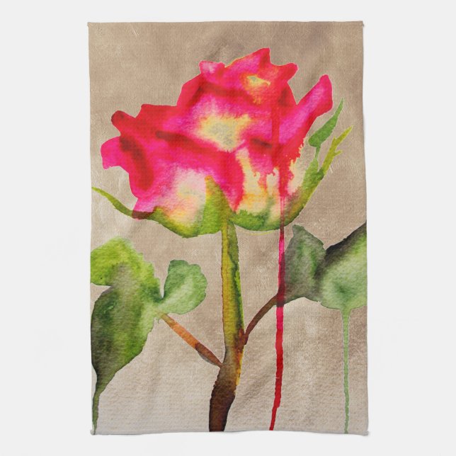 Hybrid Tea Rose watercolour modern flower art Kitchen Towel (Vertical)