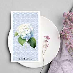 Hydangea Blue Damask Personalized Guest Towel Napkin