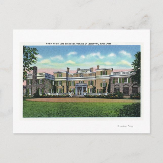 Hyde Park View of President FDR's Mansion Postcard (Front)