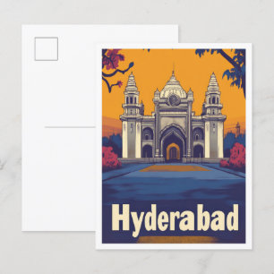 Hyderabad India Art Vintage Travel Illustration Postcard