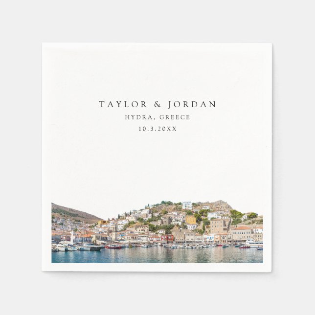 Hydra Greece Wedding Paper Cocktail Napkin (Front)