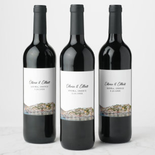 Hydra Greece Wedding Personalized Wine Label