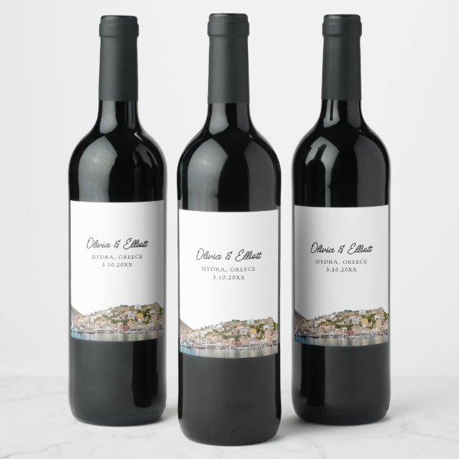 Hydra Greece Wedding Personalized Wine Label (Bottles)