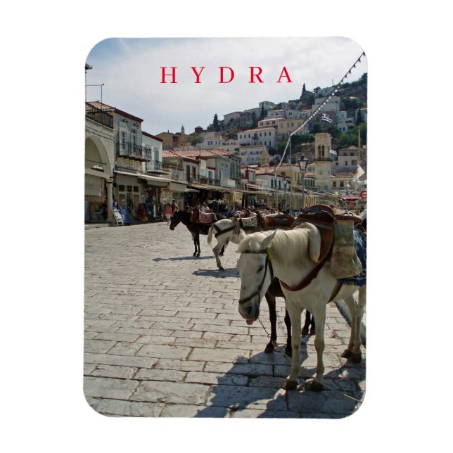 Hydra island horses view fridge magnet (Vertical)