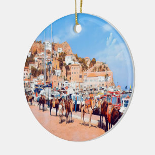 HYDRA - mules at the port Ceramic Ornament