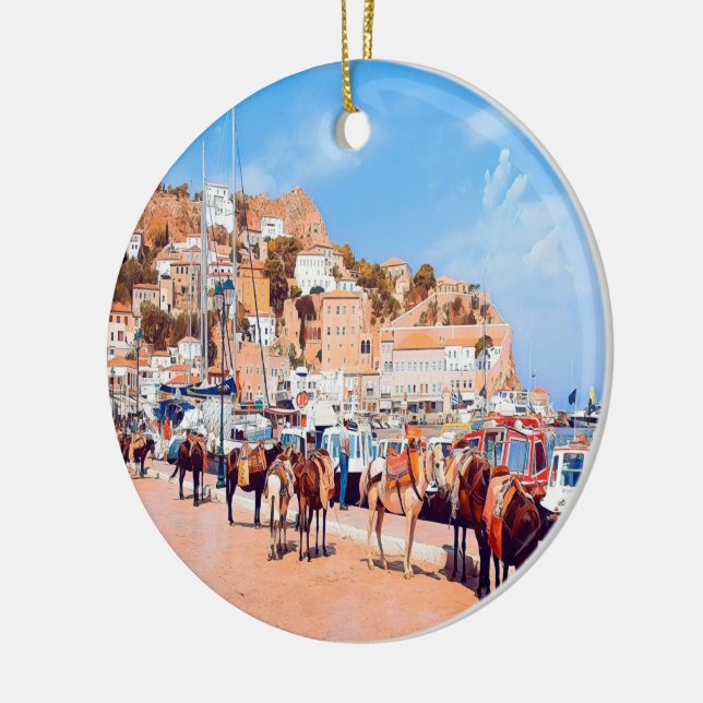 HYDRA - mules at the port Ceramic Ornament (Left)