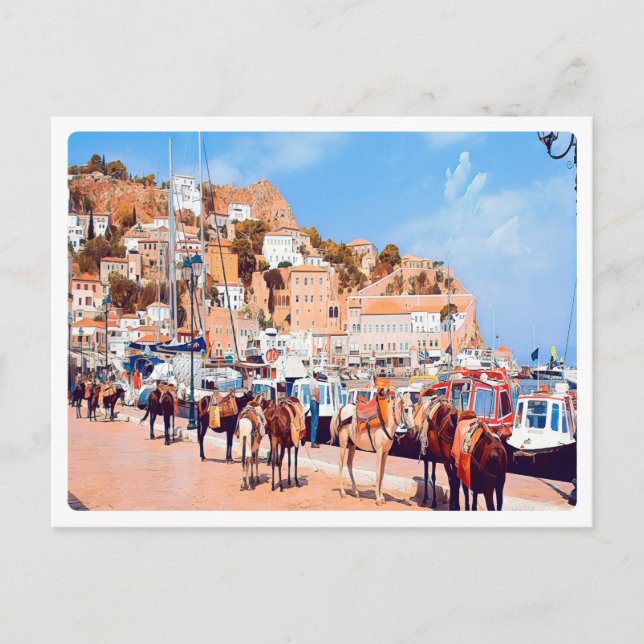 HYDRA - mules at the port Postcard (Front)