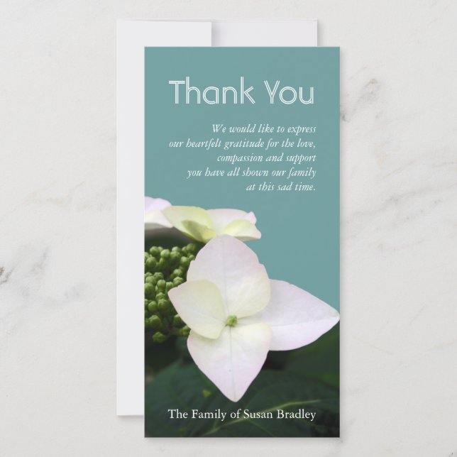 Hydrangea 1 Custom Sympathy Thank You Photo Card (Front)