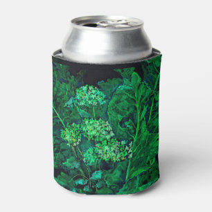 Hydrangea and Horseradish Floral Art Black & Green Can Cooler