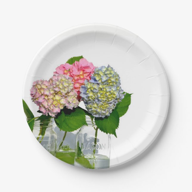 Hydrangea and Mason jar Paper Plate (Front)