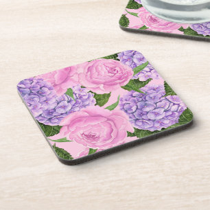 Hydrangea and peony pattern coaster