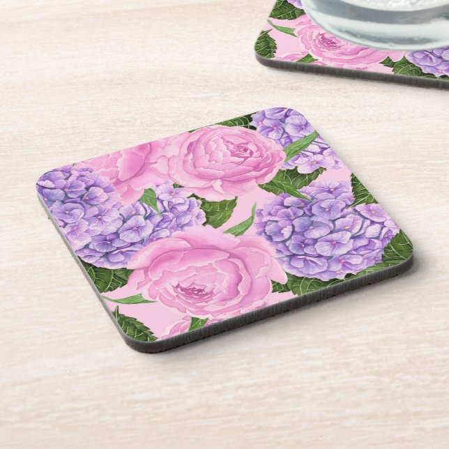 Hydrangea and peony pattern coaster (Left Side)