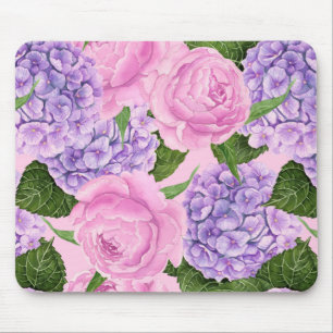 Hydrangea and peony pattern mouse pad