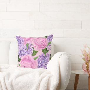 Hydrangea and peony pattern throw pillow