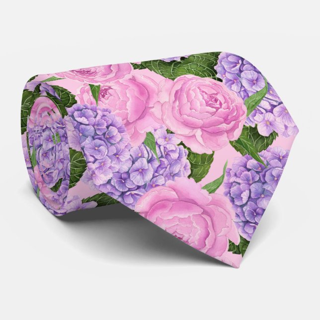 Hydrangea and peony pattern tie (Rolled)