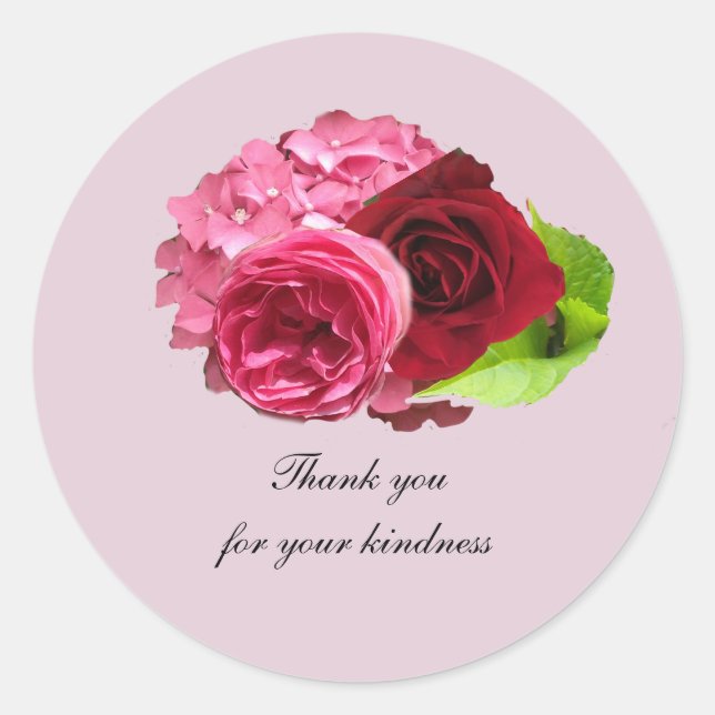Hydrangea and Roses Thank You Sticker (Front)