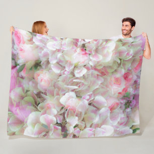 Hydrangea and Roses - Vintage Bouquet in Oil  Fleece Blanket