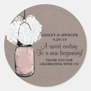 Hydrangea and Rustic Mason Jar Classic Round Sticker