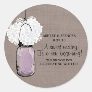 Hydrangea and Rustic Mason Jar Classic Round Sticker