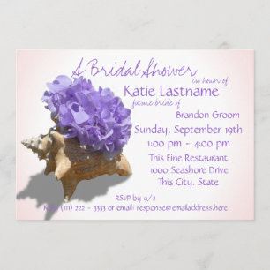 Hydrangea and Seashell Bridal Shower Lavender Invitation