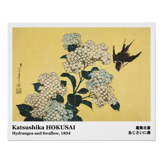 Hydrangea and Swallow by Hokusai Poster (Front)