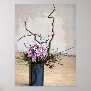 Hydrangea and Wood Vase Watercolor Poster