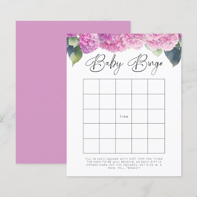 Hydrangea Baby Shower Baby Bingo Games (Front/Back)