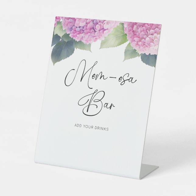 Hydrangea Baby Shower Mom-osa Bar Pedestal Sign (Front)
