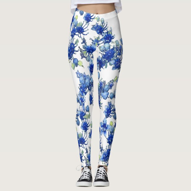 Hydrangea background transparent leggings (Front)