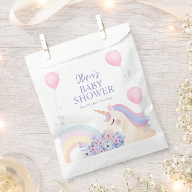 Hydrangea Balloon Rainbow Unicorn Baby Shower  Favour Bag (Clipped)