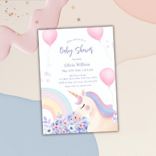 Hydrangea Balloon Rainbow Unicorn Baby Shower  Invitation