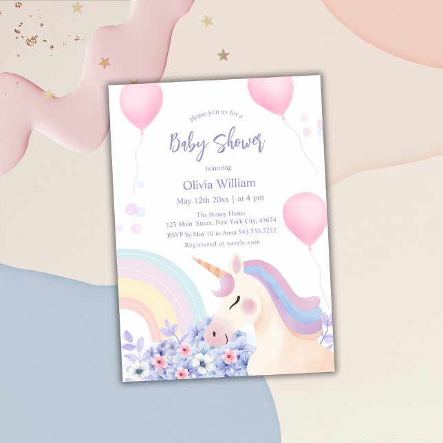 Hydrangea Balloon Rainbow Unicorn Baby Shower  Invitation (Hydrangea Balloon Rainbow Unicorn Baby Shower Invitation)