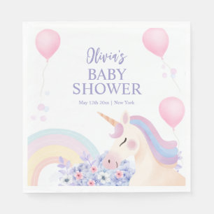 Hydrangea Balloon Rainbow Unicorn Baby Shower Napkin
