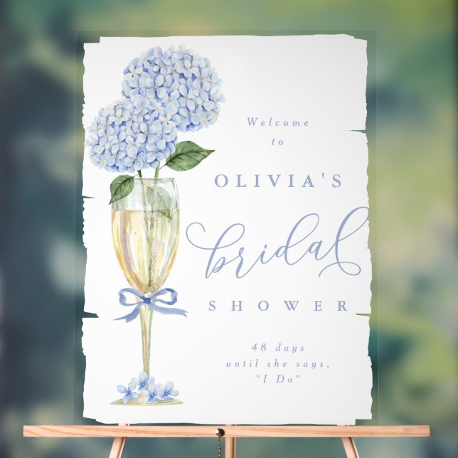 Hydrangea Bleu & Champagne Peinture Bienvenue sous (Neutre)
