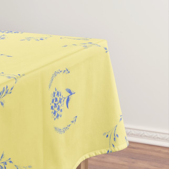 Hydrangea Block Pattern- Yellow and Blue Tablecloth (In Situ)