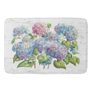 Hydrangea Blooms with Wood Bath Mat
