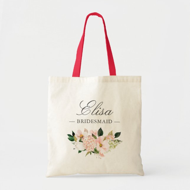 Hydrangea Blossom Blush Pink Floral Bridesmaid Tote Bag (Front)