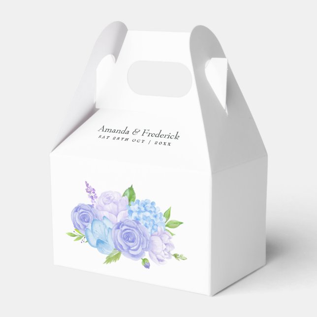 Hydrangea Blue and Light Lavender Wedding Favor Box (Front Side)